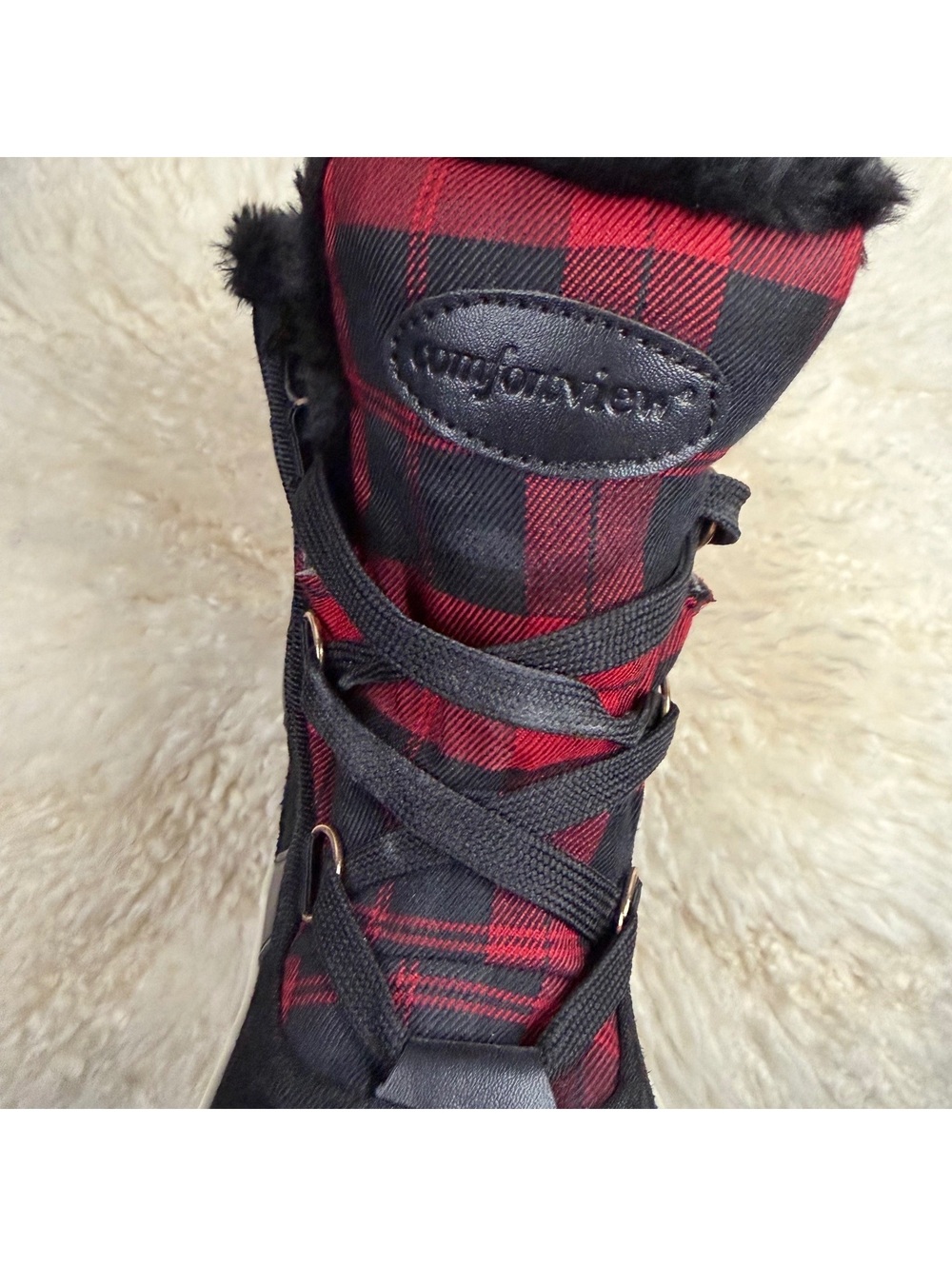 Weatherproof Brienne Women’s Winter Snow Boots Black Plaid Faux Fur 7.5 NWOT - Picture 3 of 6